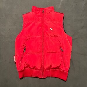 Vintage Abercrombie & Fitch Co. Mens Red Nylon‎ Puffer Down Vest Full Zip  Rare